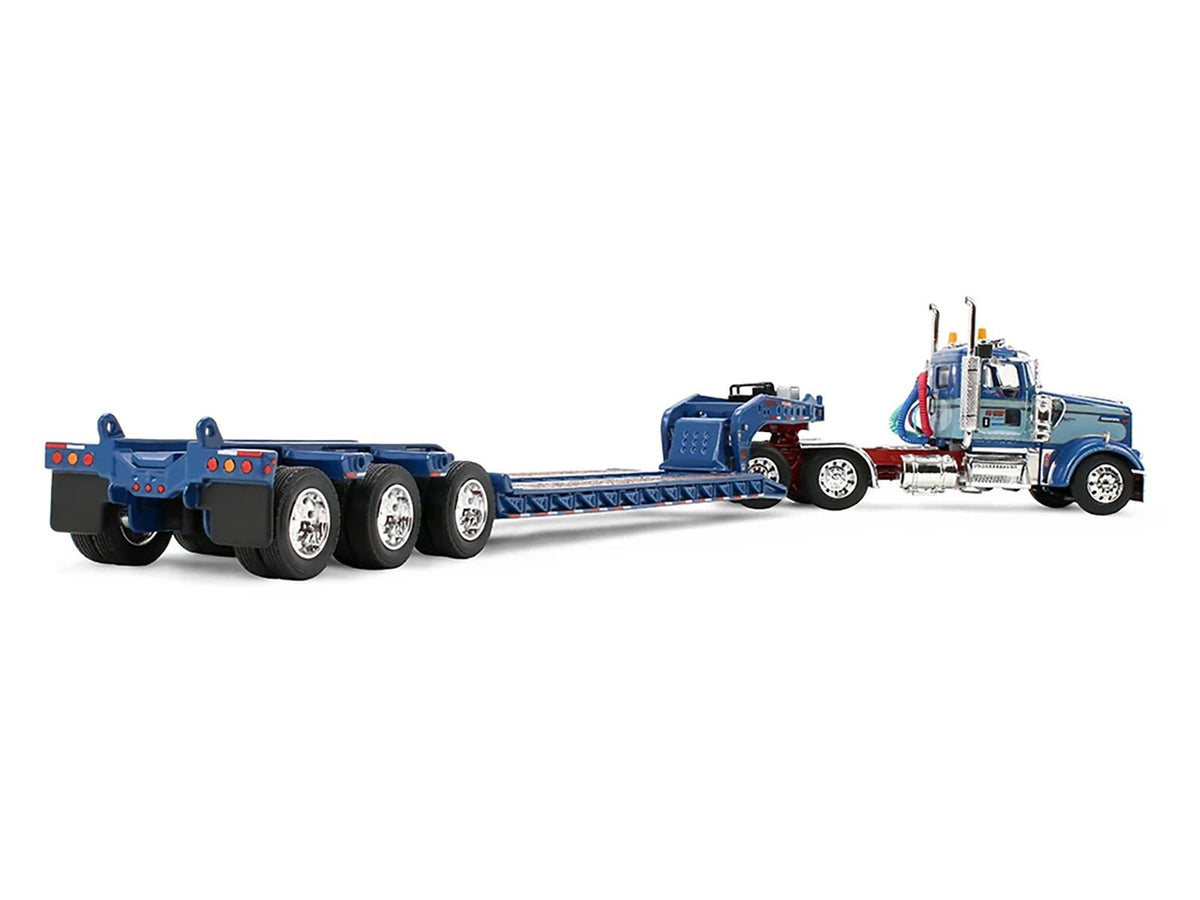 Kenworth W900L Day Cab and Fontaine Magnitude Lowboy Trailer "Sid Kamp" Blue and Light Blue Two-Tone 1/64 Diecast Model by DCP/First Gear-First Gear-ModelCars.com