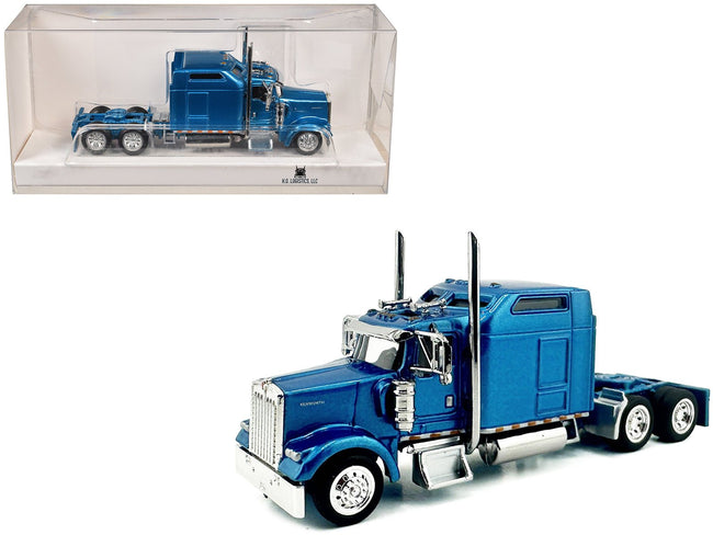 Kenworth W900L Truck Tractor with Sleeper Cab Blue Metallic 1/87 (HO) Scale Plastic Model Car by HO Logistics-HO Logistics Replicas-ModelCars.com