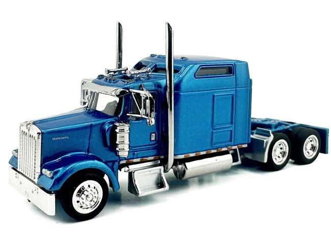 Kenworth W900L Truck Tractor with Sleeper Cab Blue Metallic 1/87 (HO) Scale Plastic Model Car by HO Logistics-HO Logistics Replicas-ModelCars.com