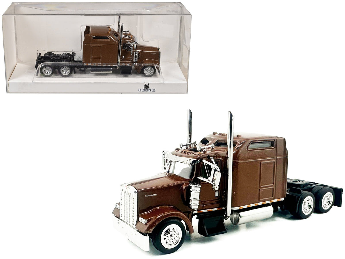 Kenworth W900L Truck Tractor with Sleeper Cab Brown Metallic 1/87 (HO) Scale Plastic Model Car by HO Logistics-HO Logistics Replicas-ModelCars.com