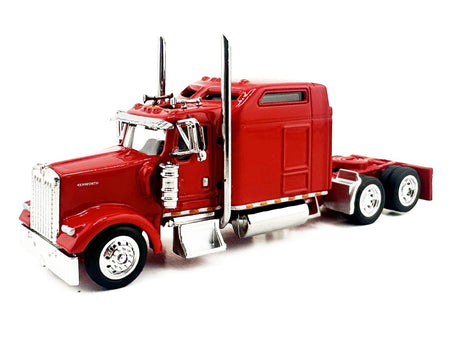 Kenworth W900L Truck Tractor with Sleeper Cab Red and Covered Grain Trailer White with Red Tarp Combo Set 1/87 (HO) Plastic Model Car by HO Logistics-HO Logistics Replicas-ModelCars.com