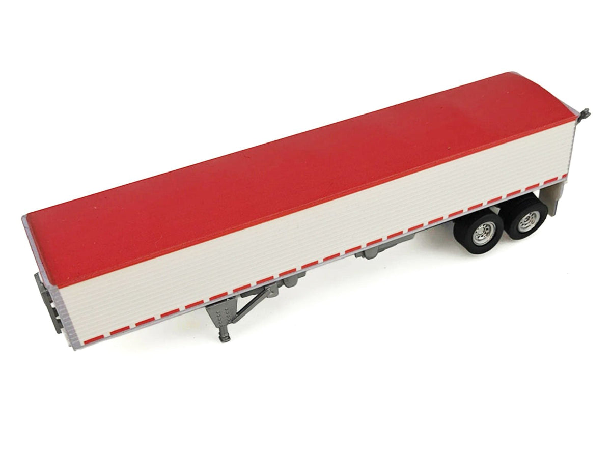 Kenworth W900L Truck Tractor with Sleeper Cab Red and Covered Grain Trailer White with Red Tarp Combo Set 1/87 (HO) Plastic Model Car by HO Logistics-HO Logistics Replicas-ModelCars.com