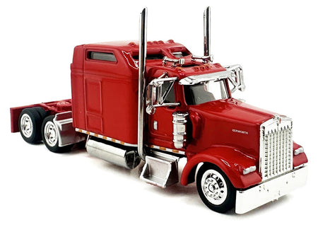 Kenworth W900L Truck Tractor with Sleeper Cab Red and Covered Grain Trailer White with Red Tarp Combo Set 1/87 (HO) Plastic Model Car by HO Logistics-HO Logistics Replicas-ModelCars.com