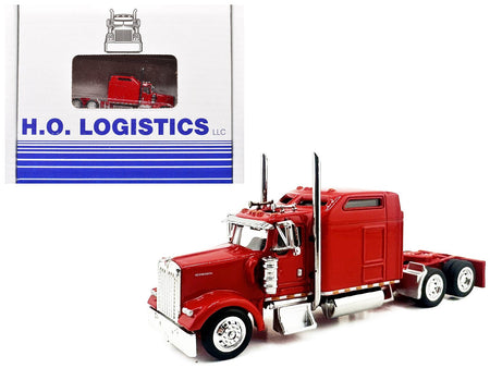 Kenworth W900L Truck Tractor with Sleeper Cab Red and Covered Grain Trailer White with Red Tarp Combo Set 1/87 (HO) Plastic Model Car by HO Logistics-HO Logistics Replicas-ModelCars.com