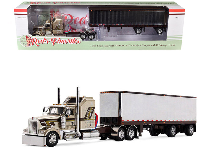 Kenworth W900L with 60" Aerodyne Sleeper and 40' Vintage Trailer "Red's Favorites - Jason Sanders" Beige with Stripes 1/64 Diecast Model by DCP/First Gear-First Gear-ModelCars.com