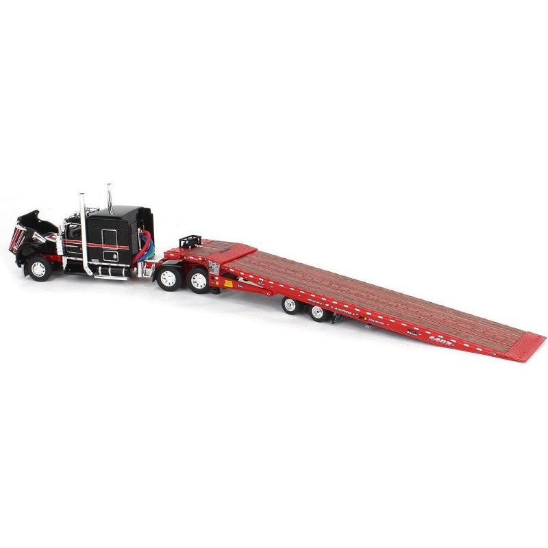 Kenworth W900L with 72" AeroCab Sleeper and Landoll 440B50CA Traveling Axle Trailer Black and Red 1/64 Diecast Model by DCP/First Gear - First Gear - ModelCars.com