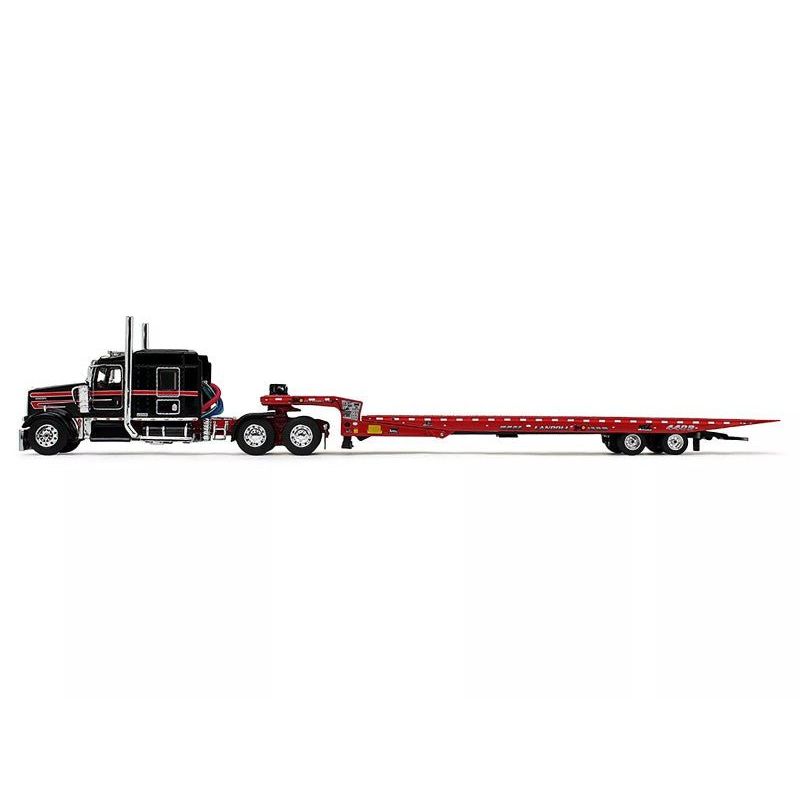 Kenworth W900L with 72" AeroCab Sleeper and Landoll 440B50CA Traveling Axle Trailer Black and Red 1/64 Diecast Model by DCP/First Gear - First Gear - ModelCars.com