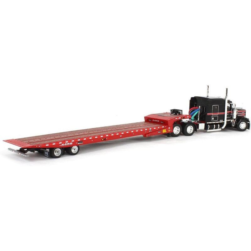 Kenworth W900L with 72" AeroCab Sleeper and Landoll 440B50CA Traveling Axle Trailer Black and Red 1/64 Diecast Model by DCP/First Gear - First Gear - ModelCars.com