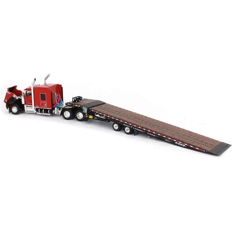 Kenworth W900L with 72" AeroCab Sleeper and Landoll 440B50CA Traveling Axle Trailer Viper Red and Black 1/64 Diecast Model by DCP/First Gear-First Gear-ModelCars.com
