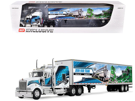 Kenworth W900L with 86" Studio Sleeper and 53' Utility Trailer with Skirts "Walinga" White with Blue Graphics 1/64 Diecast Model by DCP/First Gear-First Gear-ModelCars.com
