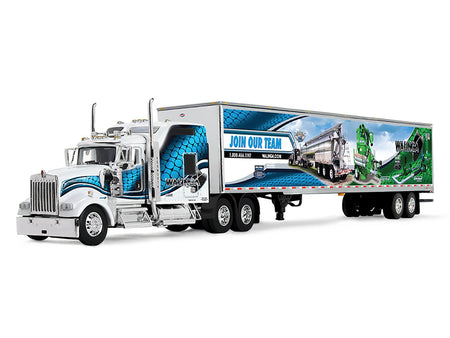 Kenworth W900L with 86" Studio Sleeper and 53' Utility Trailer with Skirts "Walinga" White with Blue Graphics 1/64 Diecast Model by DCP/First Gear-First Gear-ModelCars.com
