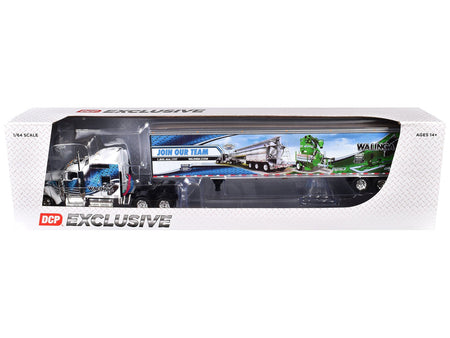 Kenworth W900L with 86" Studio Sleeper and 53' Utility Trailer with Skirts "Walinga" White with Blue Graphics 1/64 Diecast Model by DCP/First Gear-First Gear-ModelCars.com