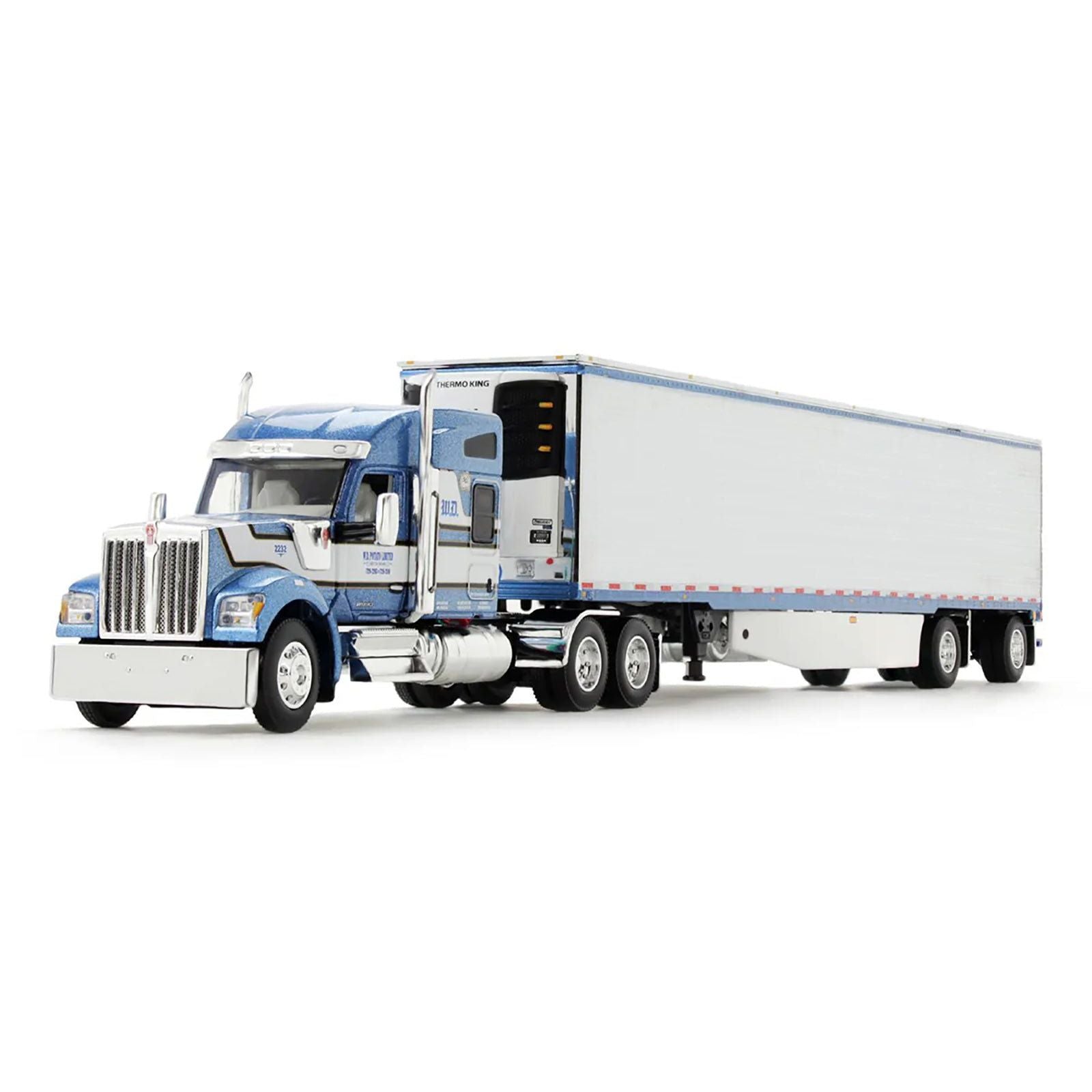 Kenworth W990 76" Mid - Roof Sleeper and Utility 53' Refrigerated Trailer with Skirts Blue Metallic "WD Potato Limited" 1/64 Diecast Model by DCP/First Gear - First Gear - ModelCars.com