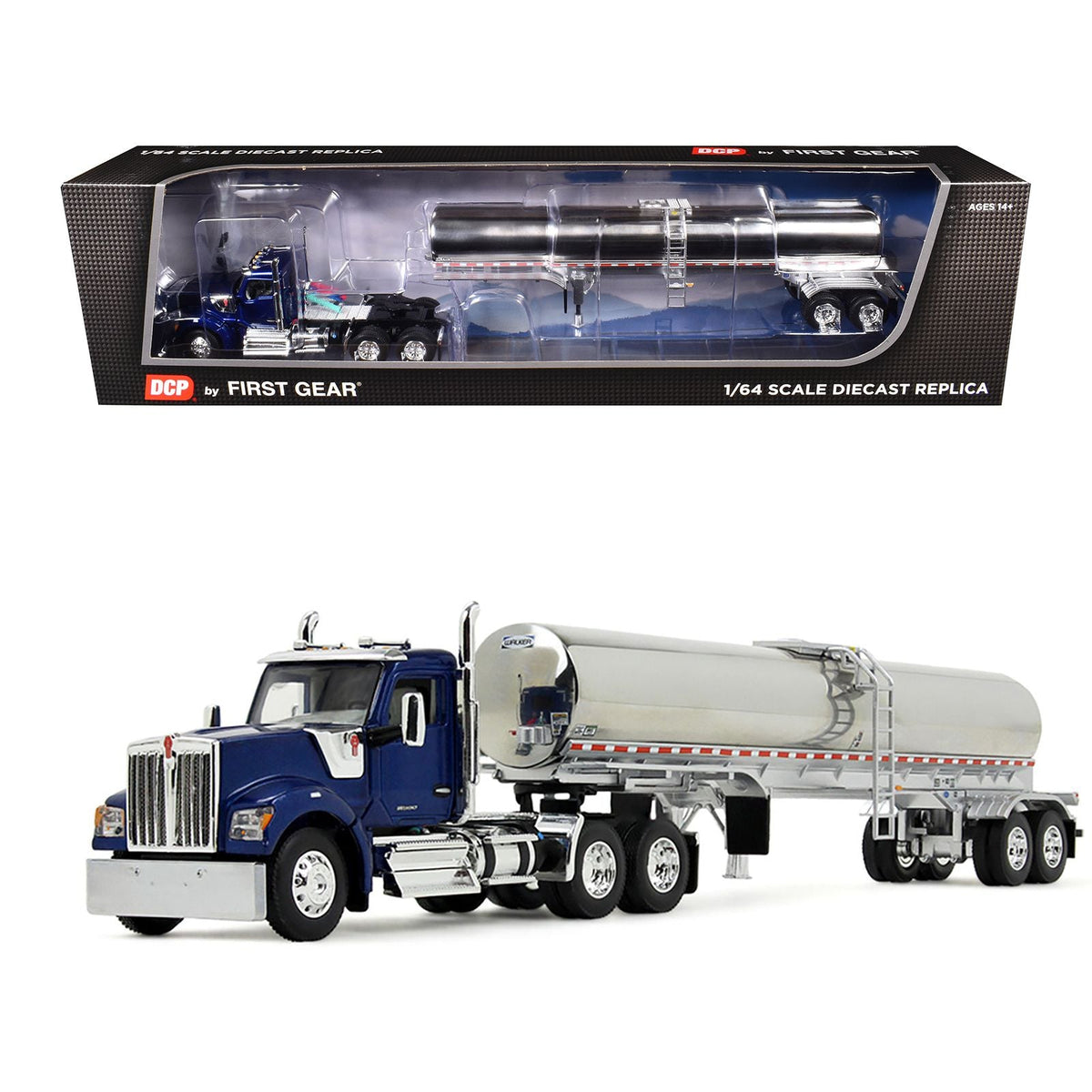 Kenworth W990 Day Cab with Walker Food Grade Tank Trailer Viper Blue 1/64 Diecast Model by DCP/First Gear-First Gear-ModelCars.com
