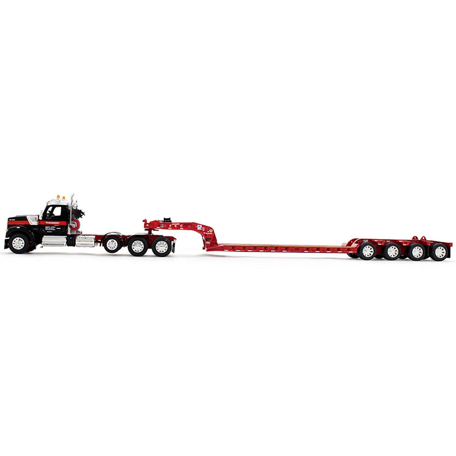 Kenworth W990 Heavy Haul Day Cab and Magnitude Tri - Axle Lowboy Trailer with Flip Tail "Mammoet" Black and Red 1/64 Diecast Model by DCP/First Gear - First Gear - ModelCars.com