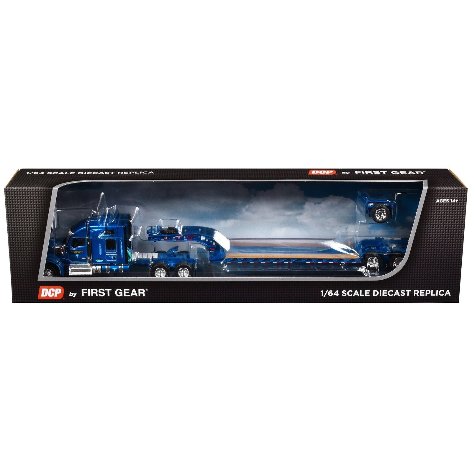 Kenworth W990 with 76" Mid - Roof Sleeper and Fontaine Magnitude Lowboy Tri - Axle Trailer with Flip Axle Blue "Western Distributing" 1/64 Diecast Model by DCP/First Gear - First Gear - ModelCars.com