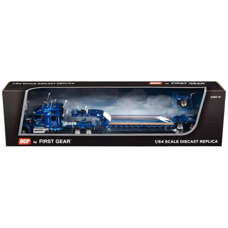 Kenworth W990 with 76" Mid - Roof Sleeper and Fontaine Magnitude Lowboy Tri - Axle Trailer with Flip Axle Blue "Western Distributing" 1/64 Diecast Model by DCP/First Gear - First Gear - ModelCars.com