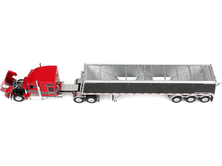Kenworth W990 with 76" Mid-Roof Sleeper and Lode King Distinction Hopper Trailer Red and Black 1/64 Diecast Model by DCP/First Gear-First Gear-ModelCars.com