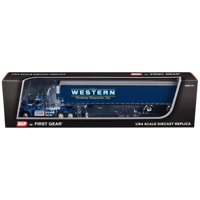 Kenworth W990 with Day Cab and 53' Utility Refrigerated Ribbed Sided Spread - Axle Trailer Blue "Western Distributing" 1/64 Diecast Model by DCP/First Gear - First Gear - ModelCars.com