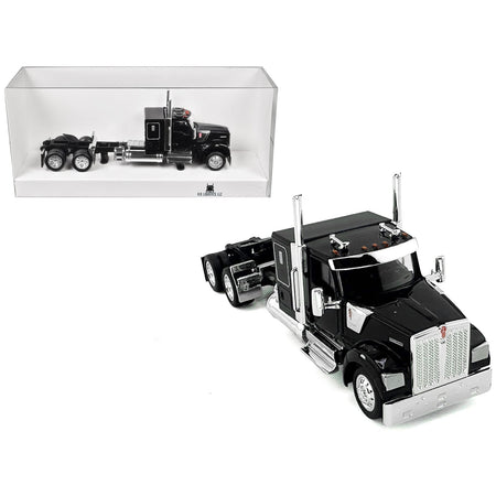 Kenworth W990 with Flat Top Sleeper Cab Black 1/87 (HO) Plastic Model Car by HO Logistics-HO Logistics Replicas-ModelCars.com