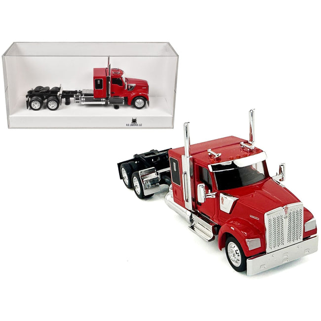 Kenworth W990 with Flat Top Sleeper Cab Red 1/87 (HO) Plastic Model Car by HO Logistics-HO Logistics Replicas-ModelCars.com