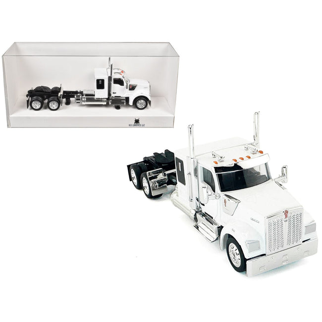 Kenworth W990 with Flat Top Sleeper Cab White 1/87 (HO) Plastic Model Car by HO Logistics-HO Logistics Replicas-ModelCars.com