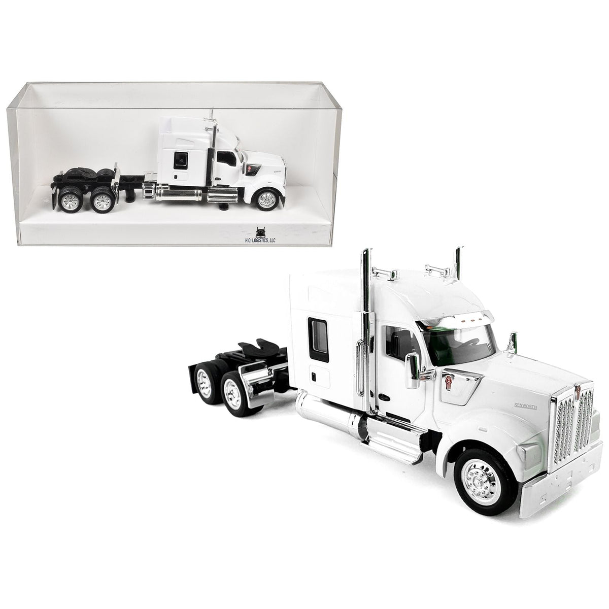 Kenworth W990 with Stand Up Sleeper Cab White 1/87 (HO) Plastic Model Car by HO Logistics-HO Logistics Replicas-ModelCars.com