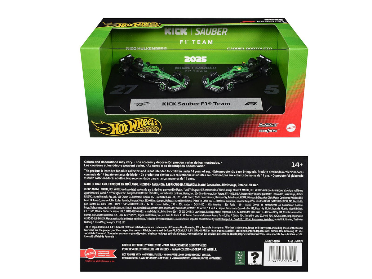 "Kick Sauber F1 Team" Formula One F1 World Championship (2025) 2 Piece Set Diecast Model Cars by Hot Wheels-Hotwheels-ModelCars.com