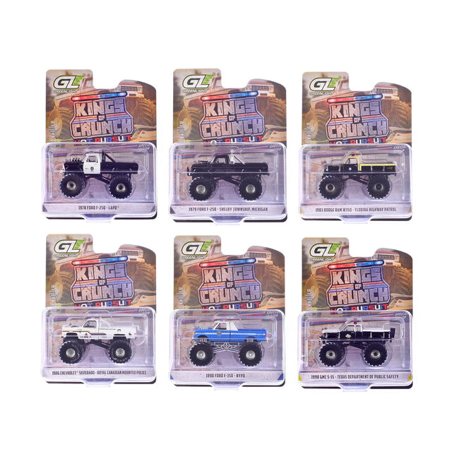"Kings of Crunch - Hot Pursuit" Special Edition Set of 6 Monster Trucks 1/64 Diecast Model Cars by Greenlight-Greenlight-ModelCars.com