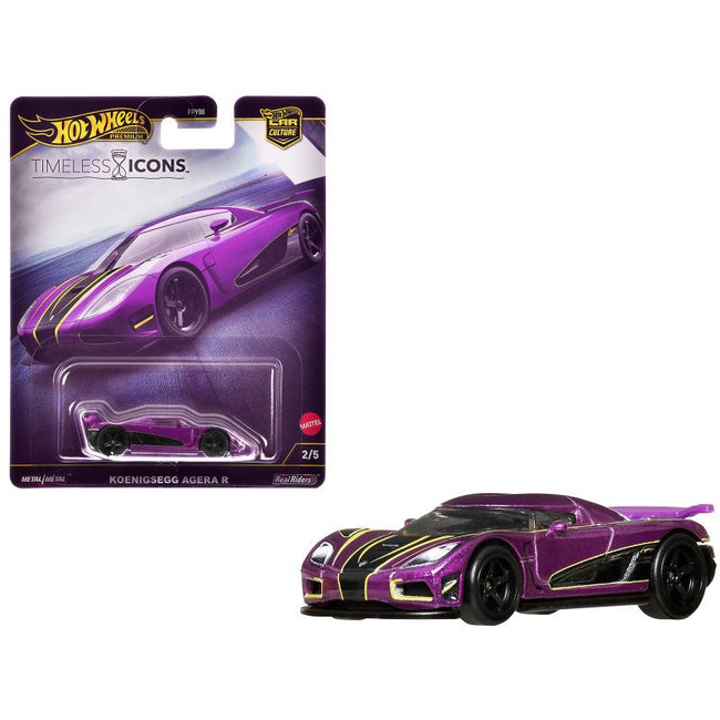 Koenigsegg Agera R Purple Metallic with Black and Yellow Stripes "Timeless Icons" Series Diecast Model Car by Hot Wheels-Hotwheels-ModelCars.com