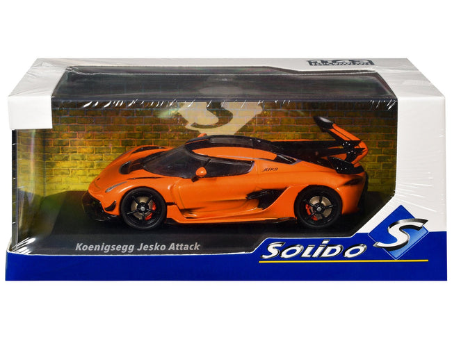 Koenigsegg Jesko Attack Tang Orange Metallic with Black Stripes 1/43 Diecast Model Car by Solido-Solido-ModelCars.com