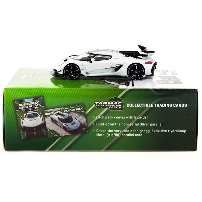 Koenigsegg Jesko Attack White Metallic with Tarmac Cards "Global64" Series 1/64 Diecast Model by Tarmac Works - Tarmac Works - ModelCars.com