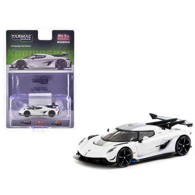 Koenigsegg Jesko Attack White Metallic with Tarmac Cards "Global64" Series 1/64 Diecast Model by Tarmac Works-Tarmac Works-ModelCars.com