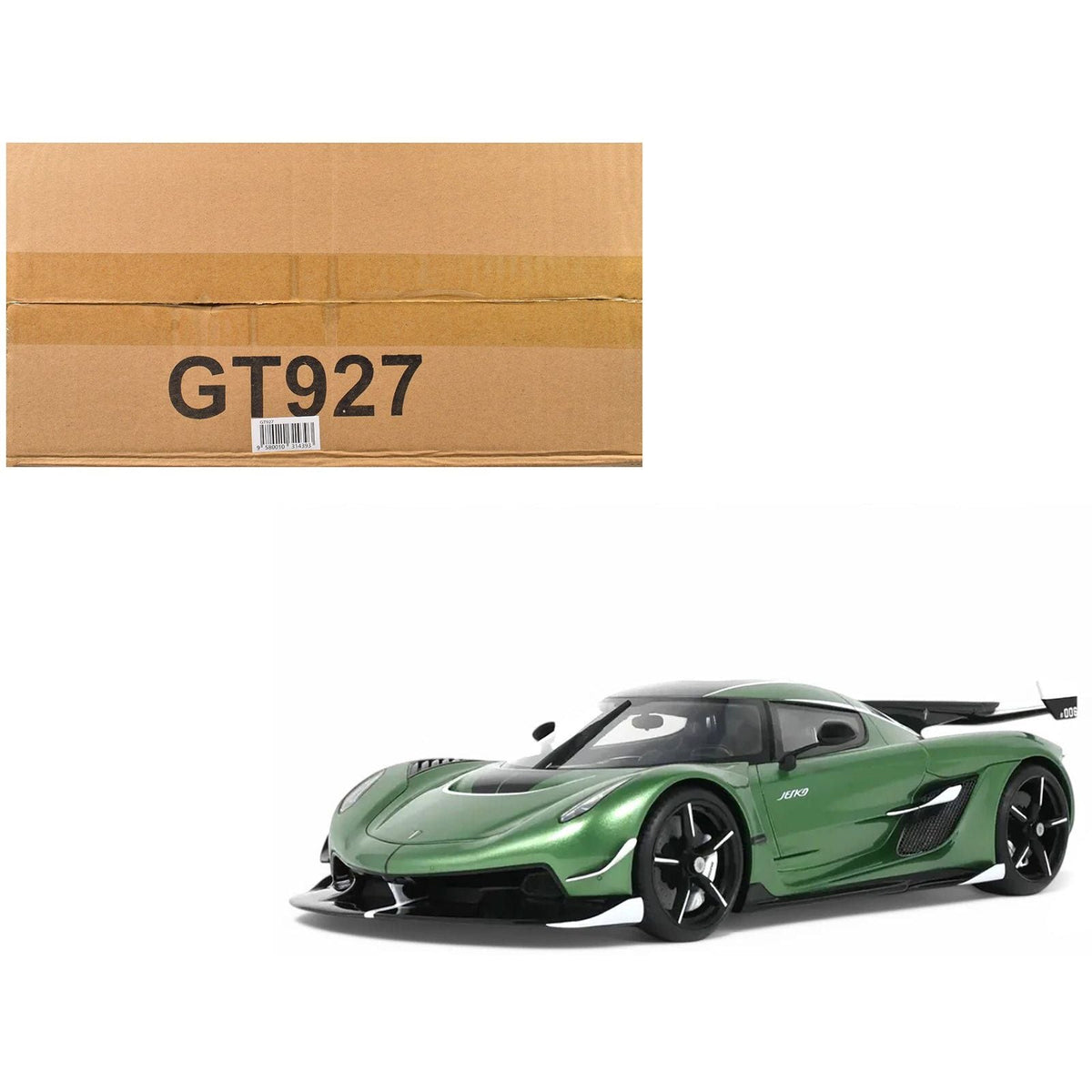 Koenigsegg Jesko Green Metallic with Black Stripes 1/18 Model Car by GT Spirit-GT Spirit-ModelCars.com