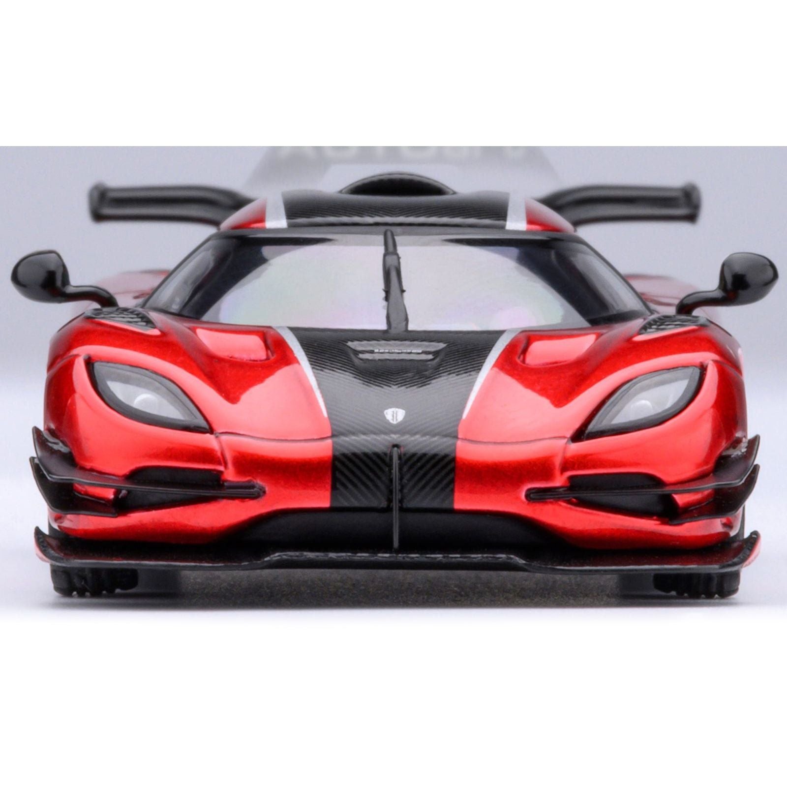 Koenigsegg One:1 Apple Red Metallic with Carbon and Silver Stripes 1/64 Diecast Model Car by Autoart - Autoart - ModelCars.com