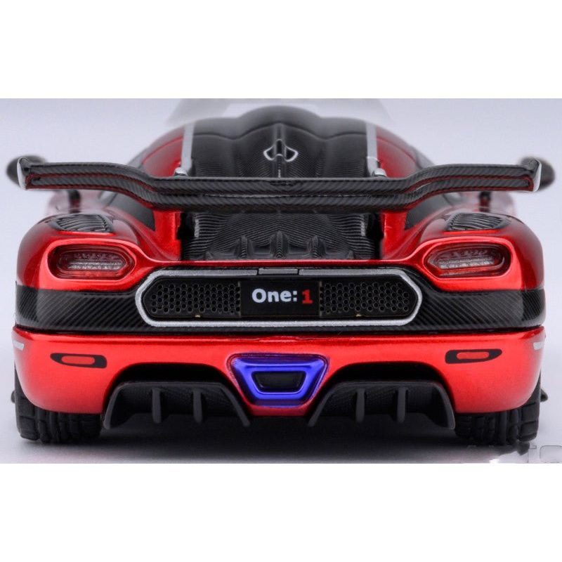 Koenigsegg One:1 Apple Red Metallic with Carbon and Silver Stripes 1/64 Diecast Model Car by Autoart - Autoart - ModelCars.com