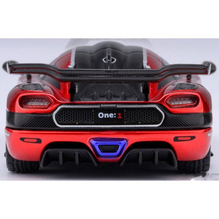 Koenigsegg One:1 Apple Red Metallic with Carbon and Silver Stripes 1/64 Diecast Model Car by Autoart - Autoart - ModelCars.com