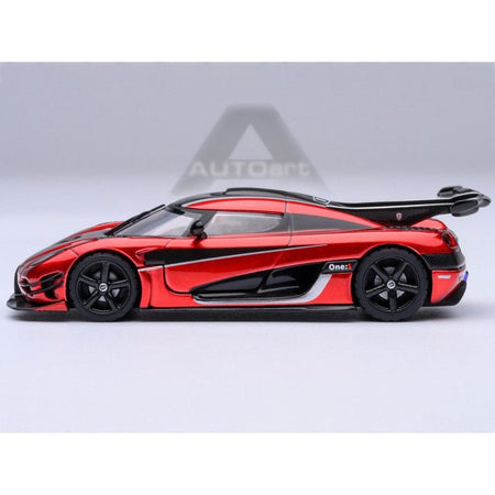 Koenigsegg One:1 Apple Red Metallic with Carbon and Silver Stripes 1/64 Diecast Model Car by Autoart - Autoart - ModelCars.com