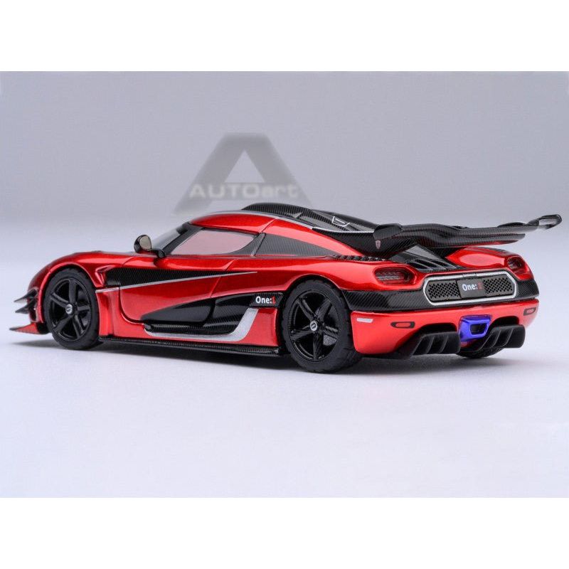 Koenigsegg One:1 Apple Red Metallic with Carbon and Silver Stripes 1/64 Diecast Model Car by Autoart - Autoart - ModelCars.com