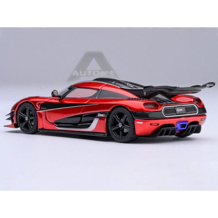 Koenigsegg One:1 Apple Red Metallic with Carbon and Silver Stripes 1/64 Diecast Model Car by Autoart - Autoart - ModelCars.com