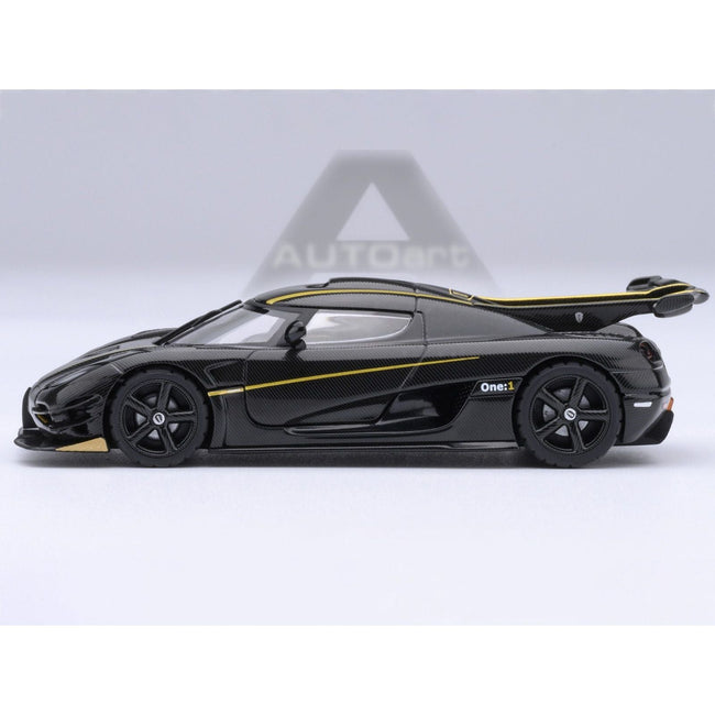 Koenigsegg One:1 Carbon Fiber with Gold Stripes 1/64 Diecast Model Car by Autoart-Autoart-ModelCars.com