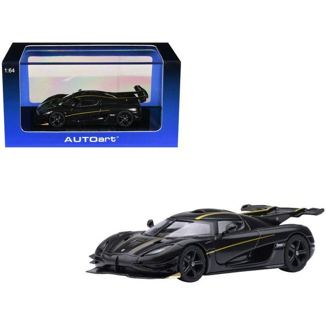 Koenigsegg One:1 Carbon Fiber with Gold Stripes 1/64 Diecast Model Car by Autoart-Autoart-ModelCars.com