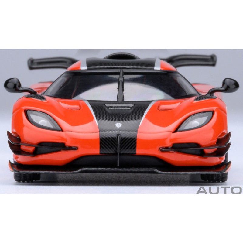Koenigsegg One:1 Lava Orange with Carbon and Silver Stripes 1/64 Diecast Model Car by Autoart - Autoart - ModelCars.com
