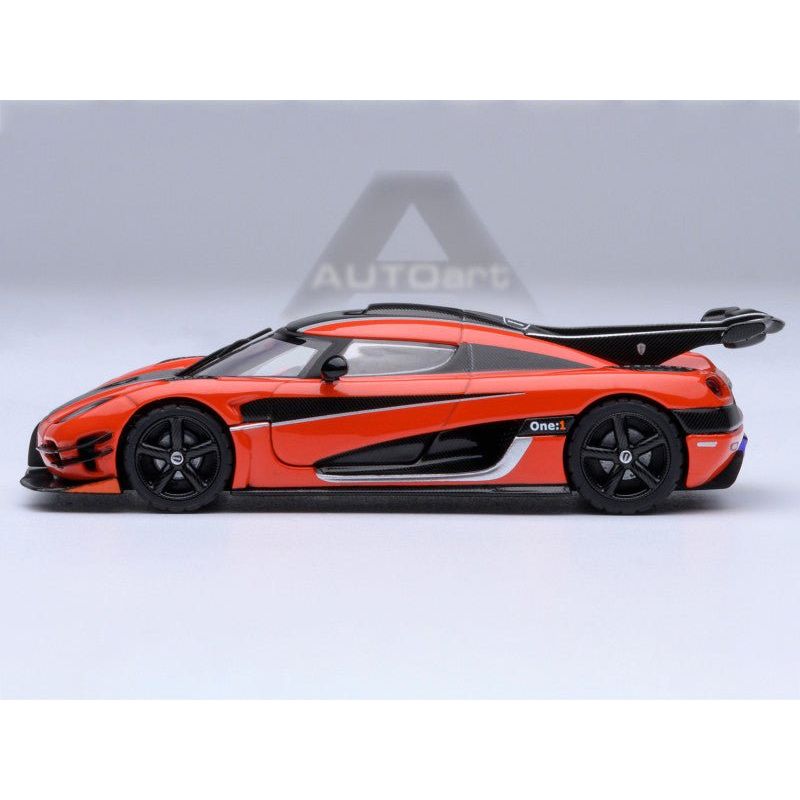 Koenigsegg One:1 Lava Orange with Carbon and Silver Stripes 1/64 Diecast Model Car by Autoart - Autoart - ModelCars.com