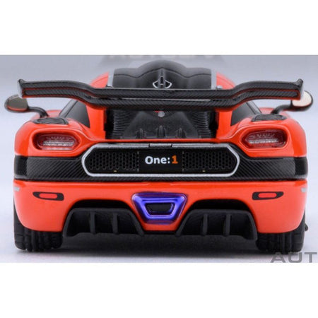 Koenigsegg One:1 Lava Orange with Carbon and Silver Stripes 1/64 Diecast Model Car by Autoart - Autoart - ModelCars.com