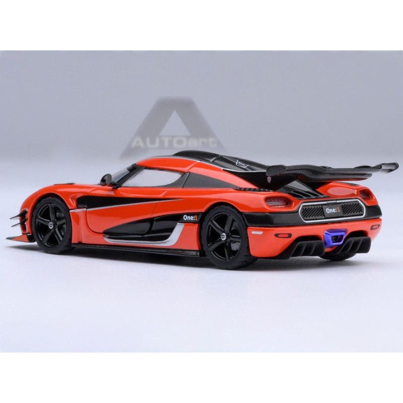 Koenigsegg One:1 Lava Orange with Carbon and Silver Stripes 1/64 Diecast Model Car by Autoart - Autoart - ModelCars.com