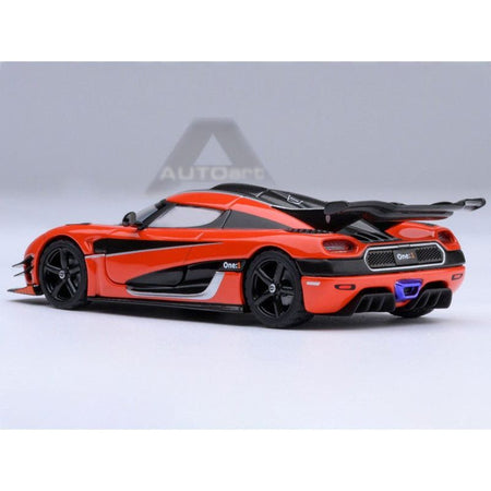 Koenigsegg One:1 Lava Orange with Carbon and Silver Stripes 1/64 Diecast Model Car by Autoart - Autoart - ModelCars.com