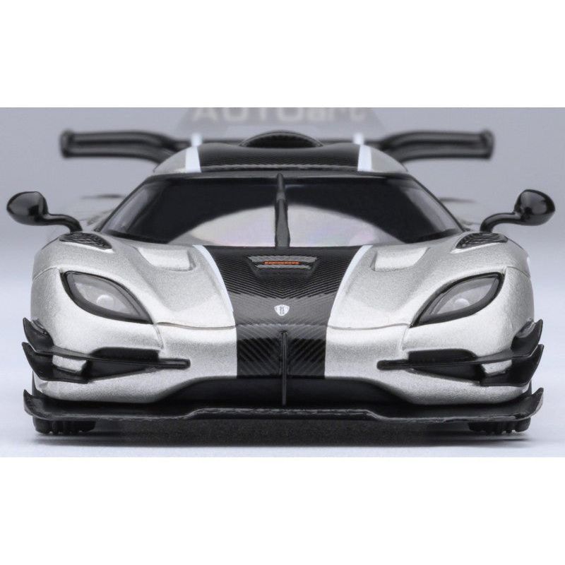 Koenigsegg One:1 Moon Gray Metallic with Carbon and Orange Stripes 1/64 Diecast Model Car by Autoart - Autoart - ModelCars.com