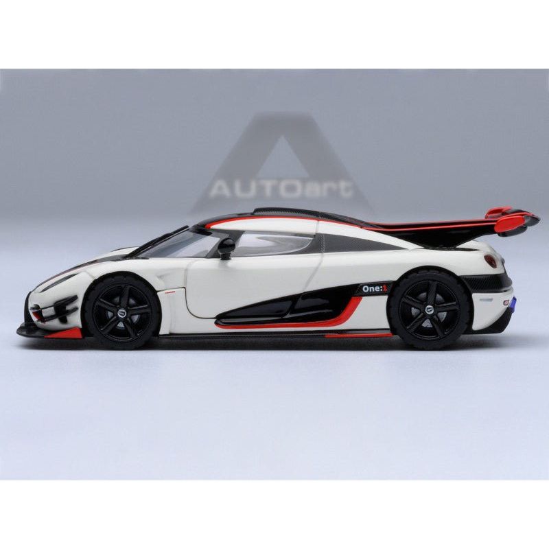 Koenigsegg One:1 Pebble White with Carbon and Red Stripes 1/64 Diecast Model Car by Autoart - Autoart - ModelCars.com