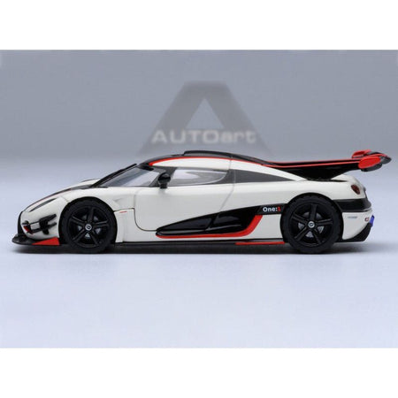 Koenigsegg One:1 Pebble White with Carbon and Red Stripes 1/64 Diecast Model Car by Autoart - Autoart - ModelCars.com